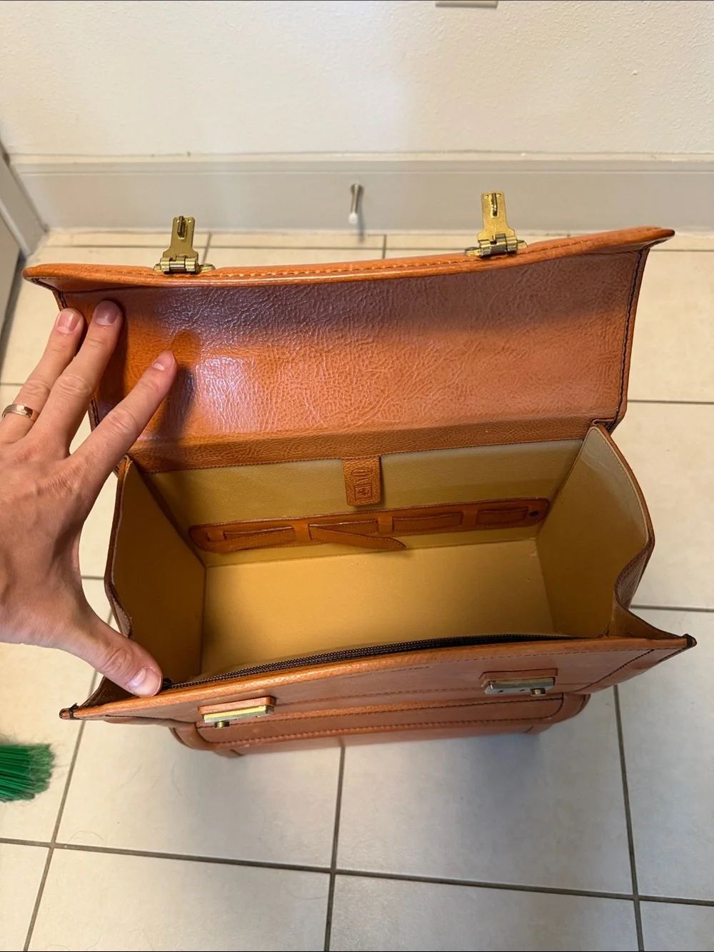 Ferrari Tan Leather Briefcase with Brass Hardware